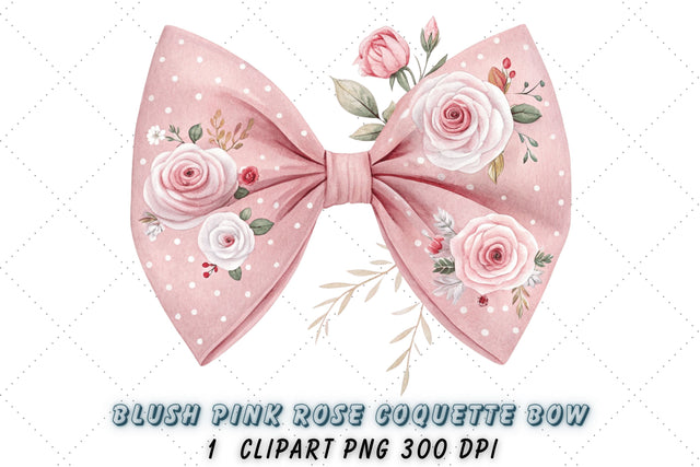 Blush Pink Rose Coquette Bow Clipart, blush pink bow, coquette bow clipart, spring floral bow, rose flower bow, digital bow design, pink floral bow, romantic coquette bow, spring rose clipart, floral bow design, pink rose bow Sublimation FloridPrintables 