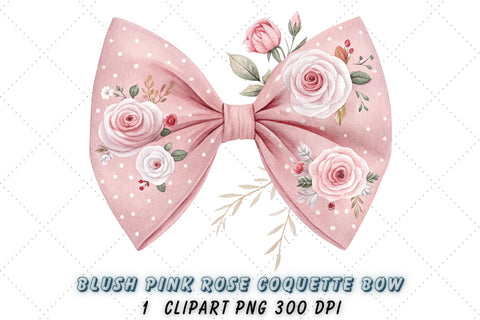 Blush Pink Rose Coquette Bow Clipart, blush pink bow, coquette bow clipart, spring floral bow, rose flower bow, digital bow design, pink floral bow, romantic coquette bow, spring rose clipart, floral bow design, pink rose bow Sublimation FloridPrintables 