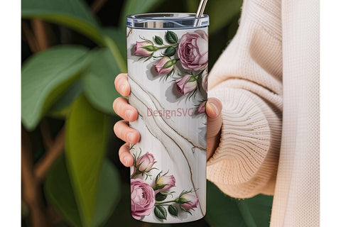 Blush Pink Rose Marble 20oz Tumbler Wrap Sublimation DesignSVG 