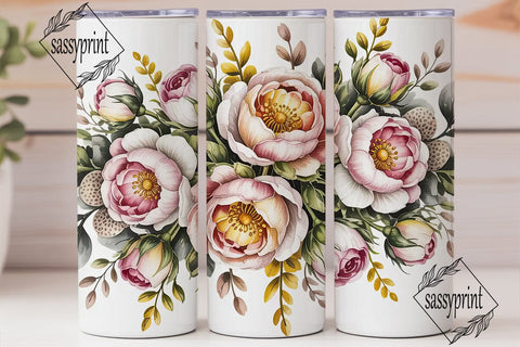 Blush Pink Watercolor Rose Tumbler Wrap Sublimation sassyprint 