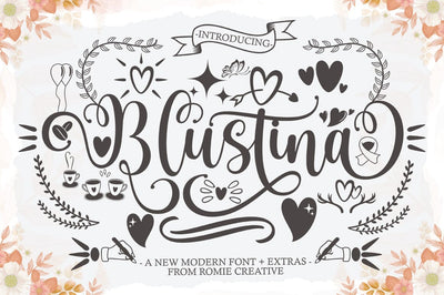 Blustina Script and Extras Font RomieStudio 