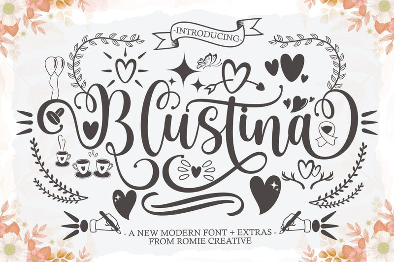 Blustina Script and Extras Font RomieStudio 