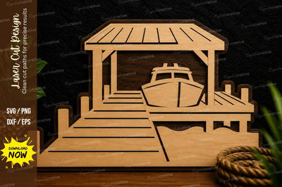 Boat Dock Lakeside Scene Laser Cut SVG File SVG Regulrcrative 