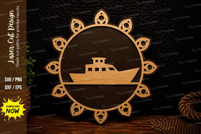 Boat Mandala Frame Laser Cut Svg Design SVG Regulrcrative 