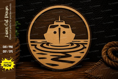 Boat On Water Circle Laser Cut Svg Design SVG Regulrcrative 