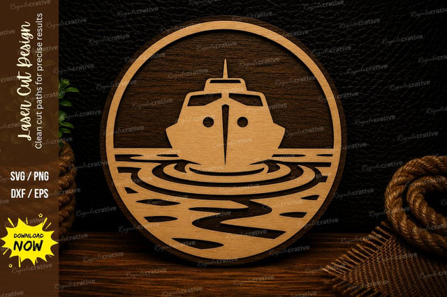 Boat On Water Circle Laser Cut Svg Design SVG Regulrcrative 