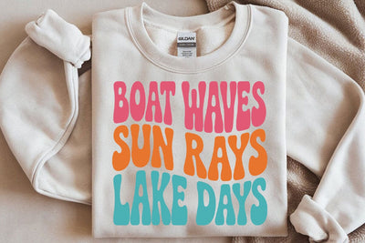 Boat Waves Sun Rays Lake Days SVG, Retro Wavy Text SVG, Summer Shirt SVG DesignDestine 