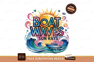 Boat Waves Sun Rays Watercolor Sublimation Png Sublimation Designangry 