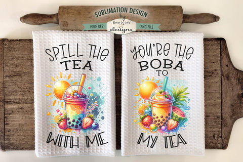 Boba Tea Tropical Summer Sublimation Kitchen Towel Designs PNG Files Sublimation Ewe-N-Me Designs 