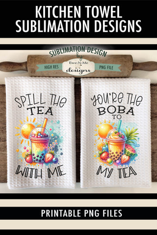 Boba Tea Tropical Summer Sublimation Kitchen Towel Designs PNG Files Sublimation Ewe-N-Me Designs 