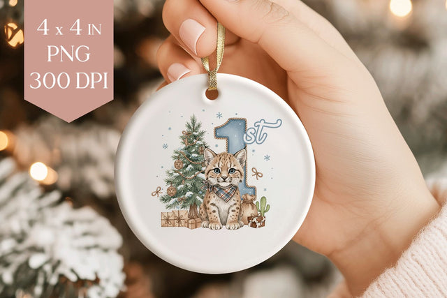 Bobcat Kitten 1st Christmas Sublimation Ornament PNG Sublimation BijouBay 