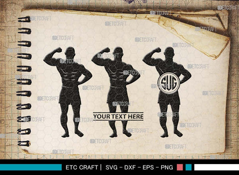 Bodybuilder Monogram, Bodybuilder Silhouette, Bodybuilder Man SVG, Man Svg, Muscular Man Svg, Fitness Muscle Svg, Gym Svg, SB00551 SVG ETC Craft 