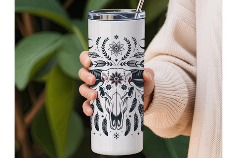 Bohemian Bull Skull 20oz Tumbler Wrap Sublimation DesignSVG 