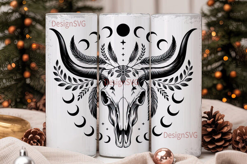 Bohemian Bull Skull 20oz Tumbler Wrap Sublimation DesignSVG 