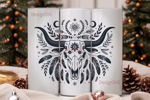 Bohemian Bull Skull 20oz Tumbler Wrap Sublimation DesignSVG 