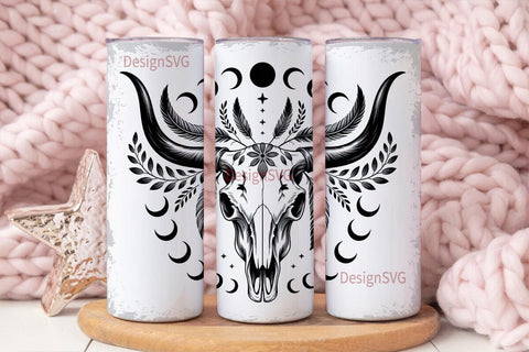 Bohemian Bull Skull 20oz Tumbler Wrap Sublimation DesignSVG 