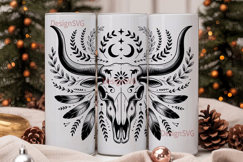 Bohemian Bull Skull 20oz Tumbler Wrap Sublimation DesignSVG 