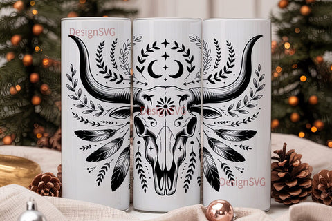 Bohemian Bull Skull 20oz Tumbler Wrap Sublimation DesignSVG 