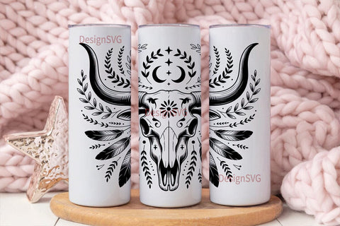 Bohemian Bull Skull 20oz Tumbler Wrap Sublimation DesignSVG 