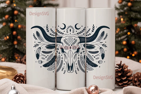 Bohemian Bull Skull 20oz Tumbler Wrap Sublimation DesignSVG 