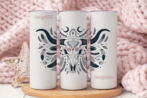 Bohemian Bull Skull 20oz Tumbler Wrap Sublimation DesignSVG 