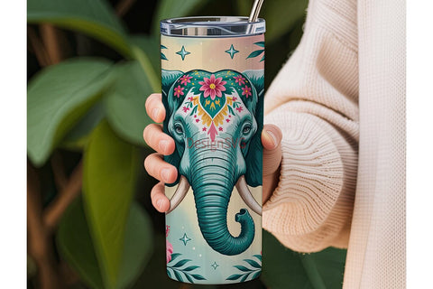 Bohemian Elephant 20oz Tumbler Wrap Sublimation DesignSVG 