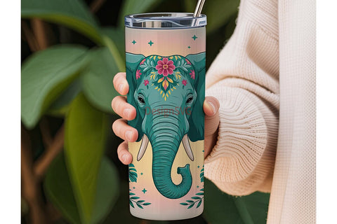 Bohemian Elephant 20oz Tumbler Wrap Sublimation DesignSVG 