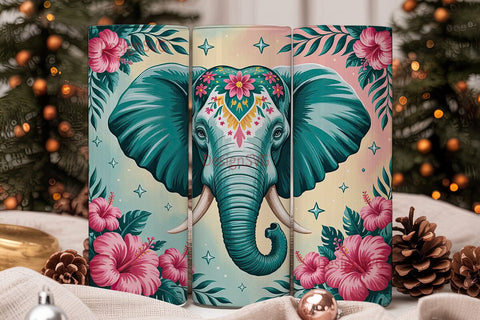 Bohemian Elephant 20oz Tumbler Wrap Sublimation DesignSVG 