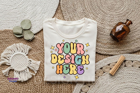 Bohemian Fashion T-shirt Mockup on Woven Textures Mock Up Photo Sublimatiz Designs 