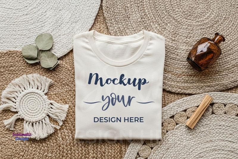 Bohemian Fashion T-shirt Mockup on Woven Textures Mock Up Photo Sublimatiz Designs 