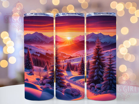 Bohemian Retro Winter Sunset Tumbler Wrap, Retro Sunset, Winter Sunset, Tumbler Wrap, Sublimation Design, Magical Landscape, Winter Decor, Bohemian Art Sublimation SvggirlplusArt 