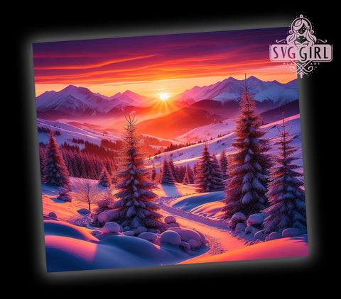Bohemian Retro Winter Sunset Tumbler Wrap, Retro Sunset, Winter Sunset, Tumbler Wrap, Sublimation Design, Magical Landscape, Winter Decor, Bohemian Art Sublimation SvggirlplusArt 