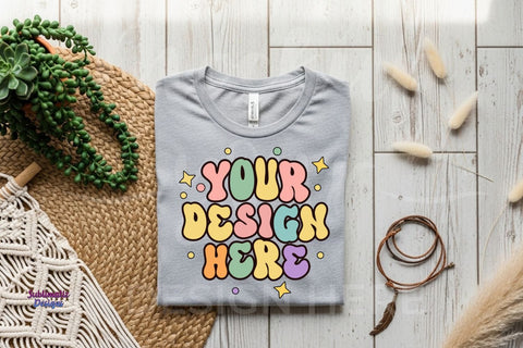 Bohemian T-shirt Mockup with Wooden Floor and Pampas Grass Mock Up Photo Sublimatiz Designs 