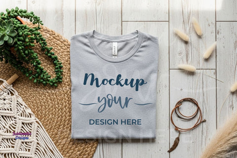 Bohemian T-shirt Mockup with Wooden Floor and Pampas Grass Mock Up Photo Sublimatiz Designs 