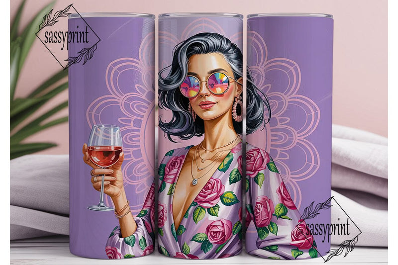 Bohemian Woman with Wine 20oz Tumbler Sublimation sassyprint 