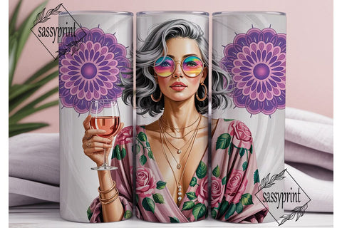Bohemian Woman with Wine 20oz Tumbler Sublimation sassyprint 
