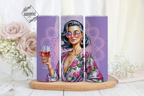 Bohemian Woman with Wine 20oz Tumbler Sublimation sassyprint 
