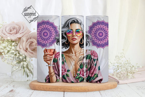 Bohemian Woman with Wine 20oz Tumbler Sublimation sassyprint 