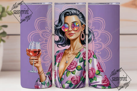 Bohemian Woman with Wine 20oz Tumbler Sublimation sassyprint 
