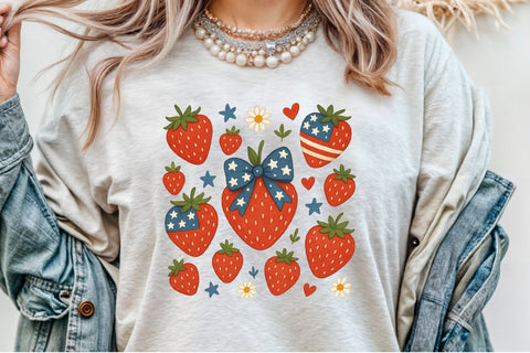 Boho 4th of July Strawberry PNG,Cute PNG Sublimation designartist 