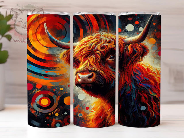 Boho Abstract Highland Cow Tumbler, Abstract Cow Wrap, 20Oz Skinny Tumbler, Rustic Farmhouse Sublimation, Boho Cow Design, Country Western Tumbler, Artistic Animal Wrap Sublimation Lara' s Designs 