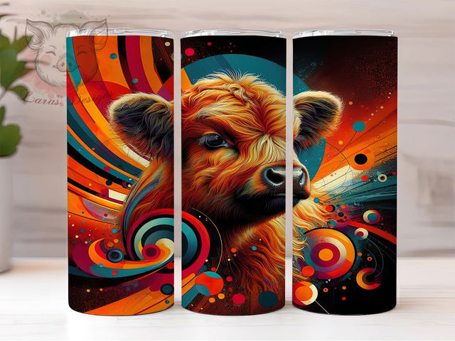 Boho Abstract Highland Cow Tumbler, Abstract Cow Wrap, 20Oz Skinny Tumbler, Rustic Farmhouse Sublimation, Boho Cow Design, Country Western Tumbler, Artistic Animal Wrap Sublimation Lara' s Designs 