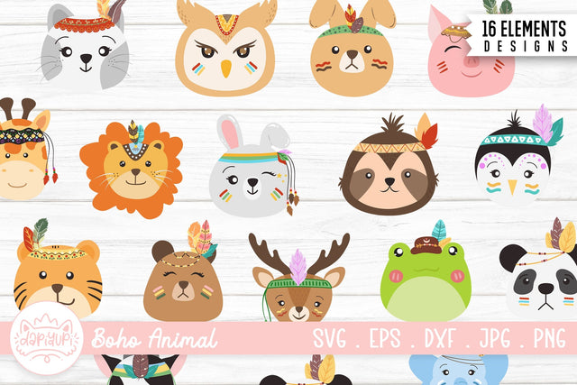 Boho Animal Face Illustration Bundle SVG dapiyupi store 