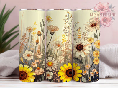 Boho Artistic Floral Tumbler, Artistic Flower Pattern, Hippie Chic Design, 20Oz Sublimation Wrap, Free Spirit Floral Art, Vintage Boho Texture, Tumbler Sublimation Sublimation Li Zamperini 