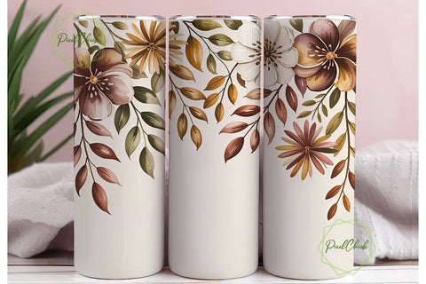 Boho Autumn Floral 20oz Tumbler Wrap Sublimation PixelChick 