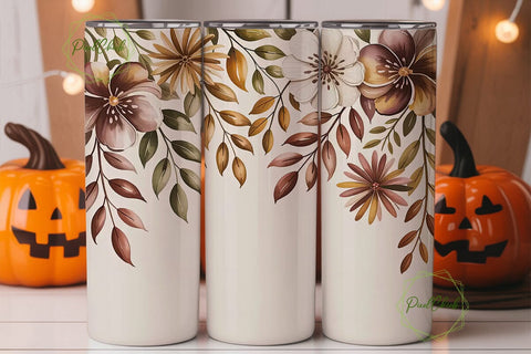 Boho Autumn Floral 20oz Tumbler Wrap Sublimation PixelChick 