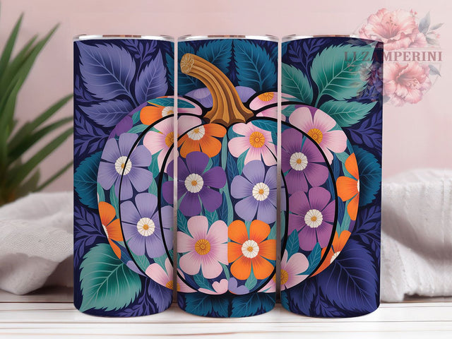 Boho Autumn Floral Pumpkin Tumbler, Autumn Floral 20Oz Sublimation, Rustic Fall Coffee Cup, Harvest Bohemian Drinkware Design, Cozy Farmhouse Mug Wrap, Thanksgiving Pumpkin Cup, Fall Flowers Tumbler Sublimation Li Zamperini 