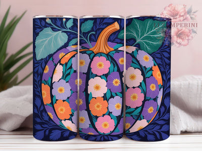 Boho Autumn Floral Pumpkin Tumbler, Autumn Floral 20Oz Sublimation, Rustic Fall Coffee Cup, Harvest Bohemian Drinkware Design, Cozy Farmhouse Mug Wrap, Thanksgiving Pumpkin Cup, Fall Flowers Tumbler Sublimation Li Zamperini 