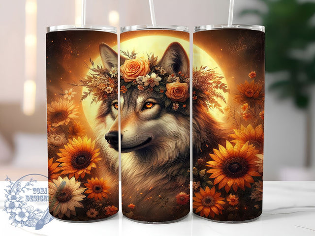 Boho Autumn Floral Wolf Tumbler, Autumn Wolf Design, 20Oz Sublimation, Fall Floral Tumbler, Rustic Wolf Printable, Boho Fall Wrap, Floral Wolf Art Sublimation ToriDesigns 