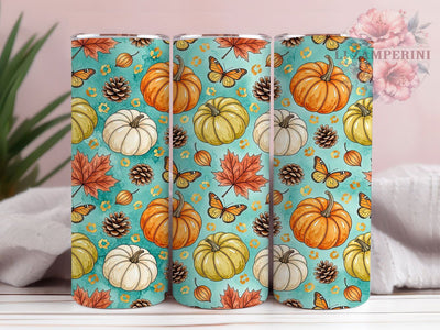 Boho Autumn Pumpkin Butterfly 20oz Tumbler, Boho Pumpkin Motif, Autumn Theme, Butterfly Design, Rustic Accent, Whimsical Charm, Sublimation Wrap, 20oz Tumbler Sublimation Li Zamperini 